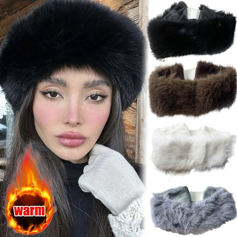 Fleece Ear Warmer Band - 와이드 밴드 모피 머리띠 겨울 따뜻한