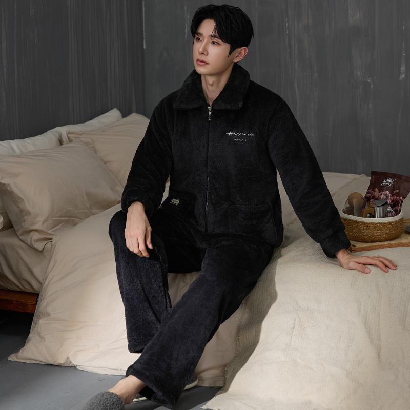 Flannel Shirt Lined - Thicken Men Pajamas Set 겨울 솔리드