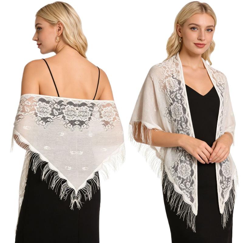 태슬 프린지 브라이덜 랩 삼각형 플로럴 레이스 시스루  - Shawl Wrap Winter 리뷰 및 가격