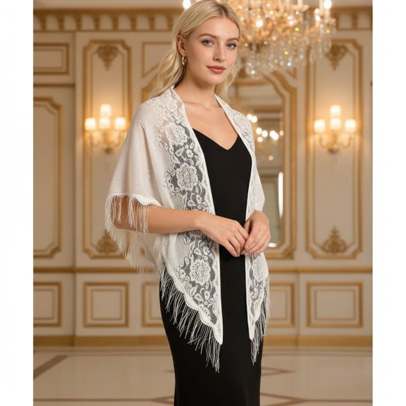 태슬 프린지 브라이덜 랩 삼각형 플로럴 레이스 시스루  - Shawl Wrap Winter 리뷰 및 가격